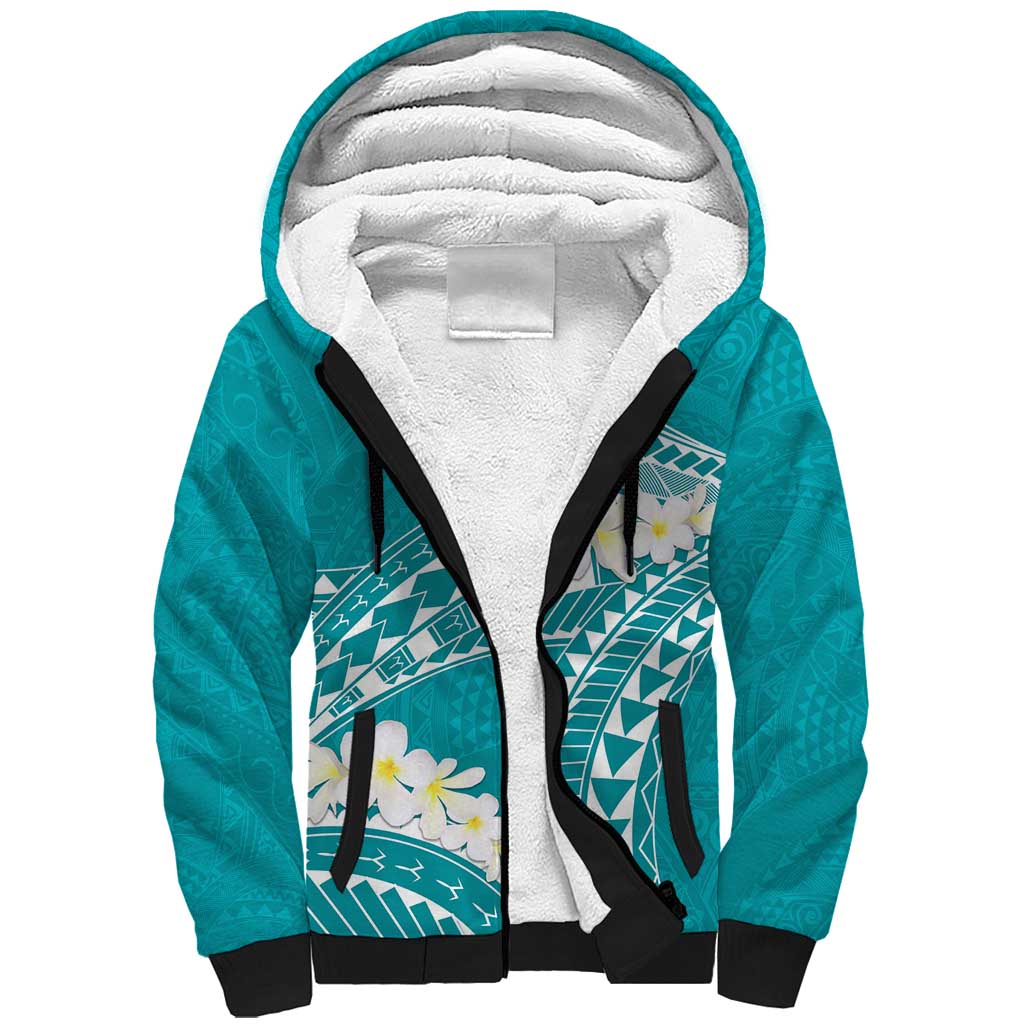 Polynesian Vintage Floral Sherpa Hoodie Teal Motifs LT7 Unisex Teal - Polynesian Pride