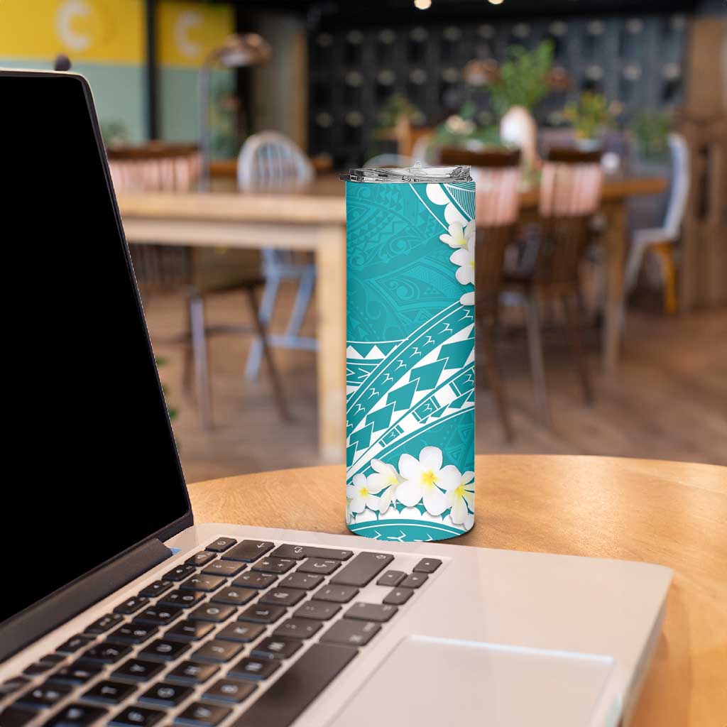 Polynesian Vintage Floral Skinny Tumbler Teal Motifs - Polynesian Pride