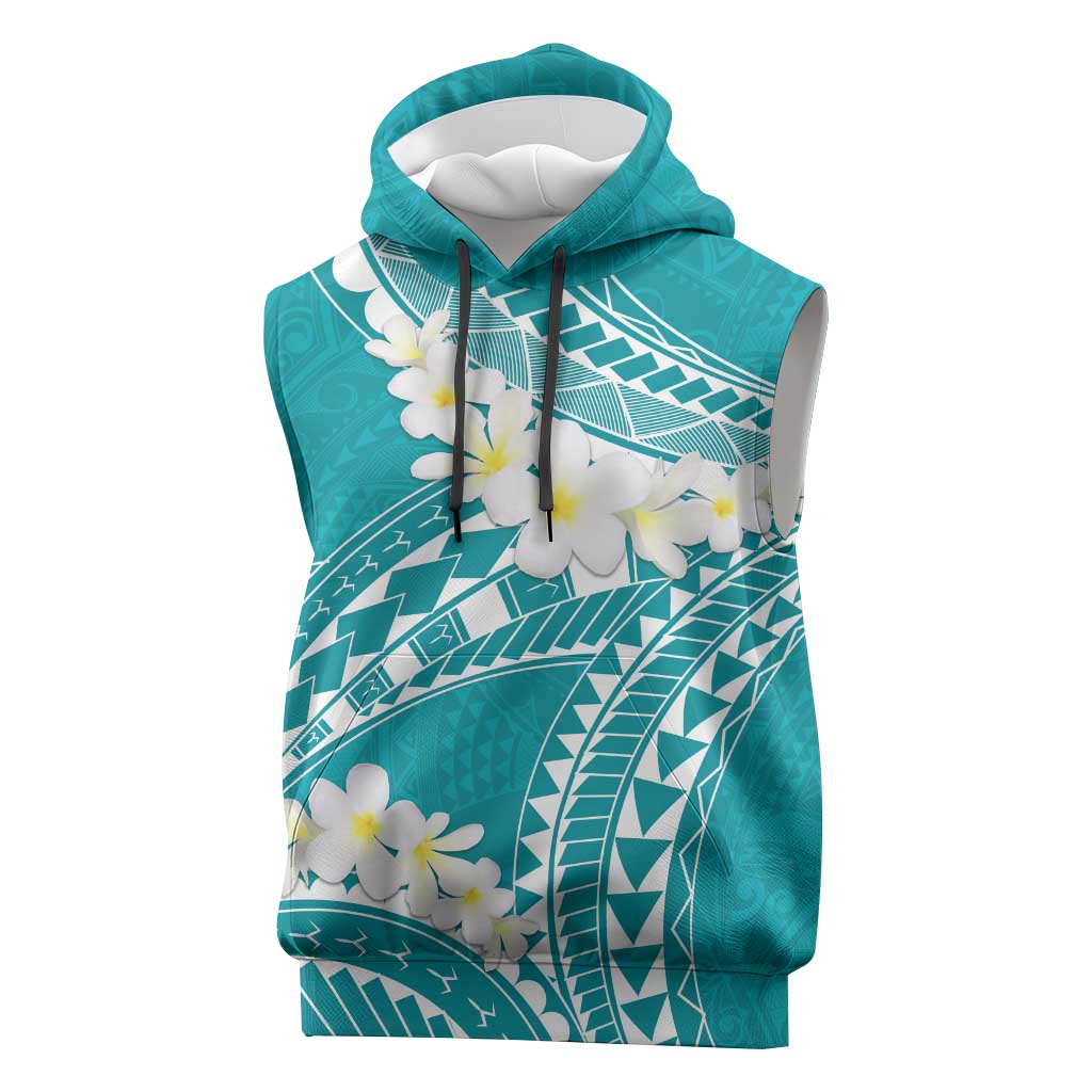 Polynesian Vintage Floral Sleeveless Hoodie Teal Motifs LT7 Teal - Polynesian Pride