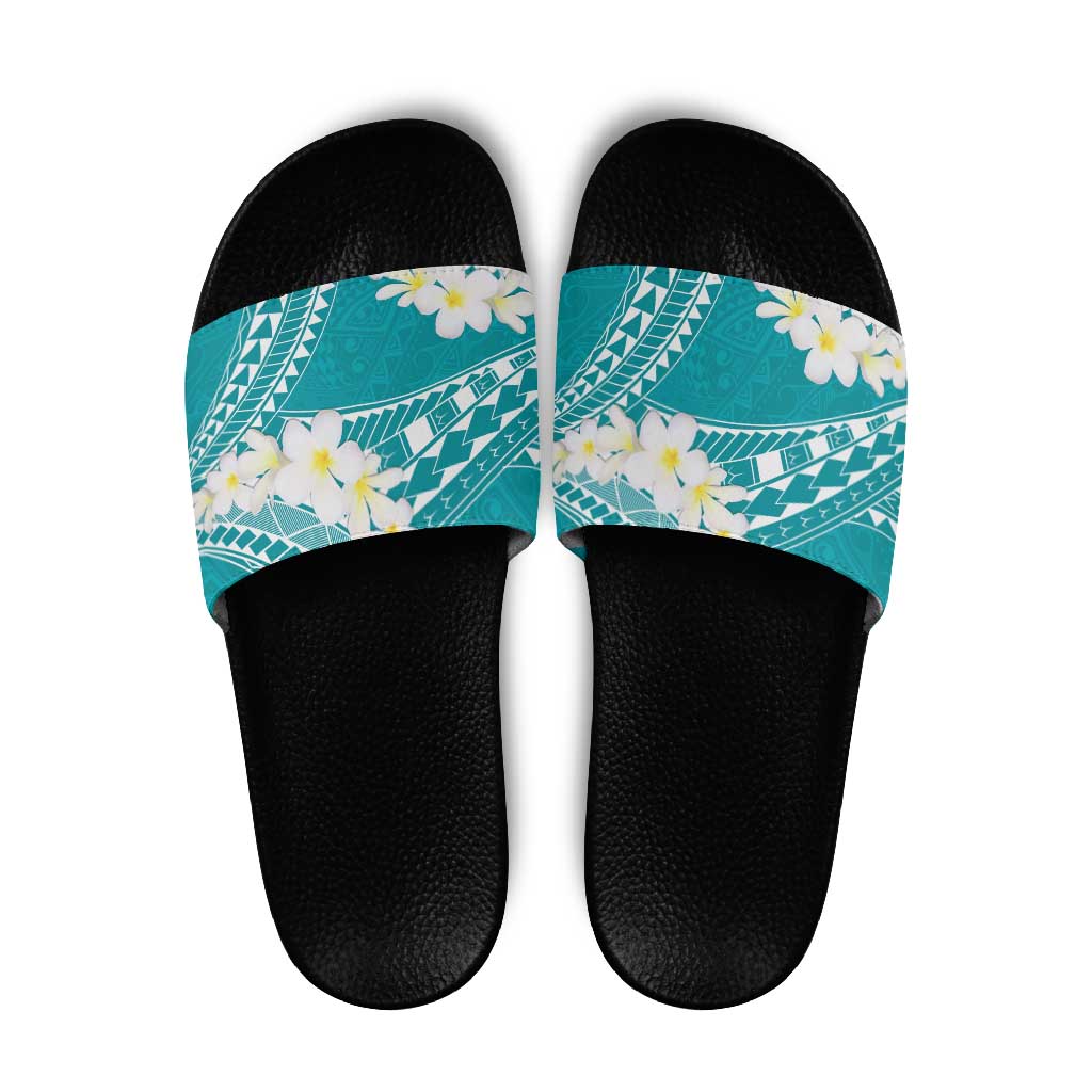 Polynesian Vintage Floral Slide Sandals Teal Motifs - Polynesian Pride