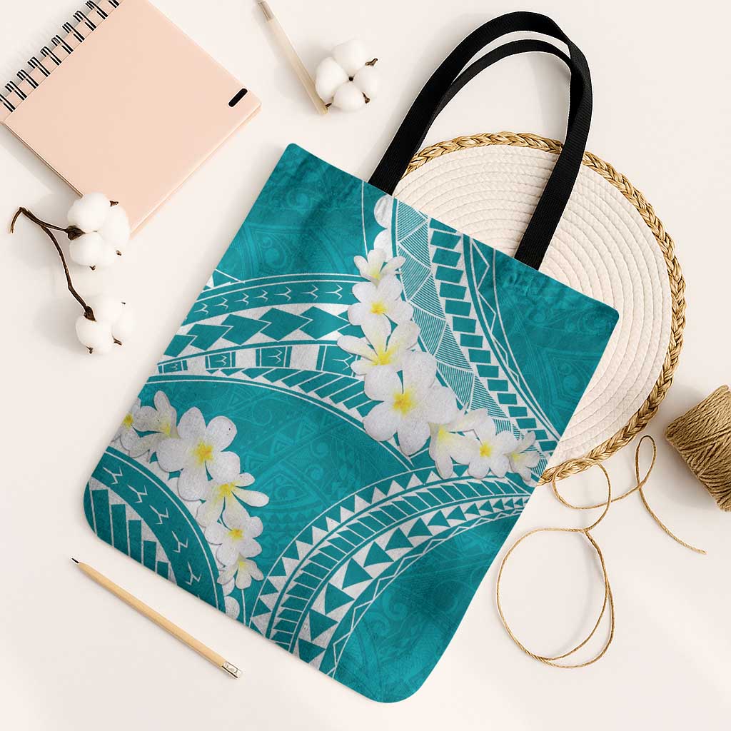 Polynesian Vintage Floral Tote Bag Teal Motifs LT7 Black Strap One Size Teal - Polynesian Pride
