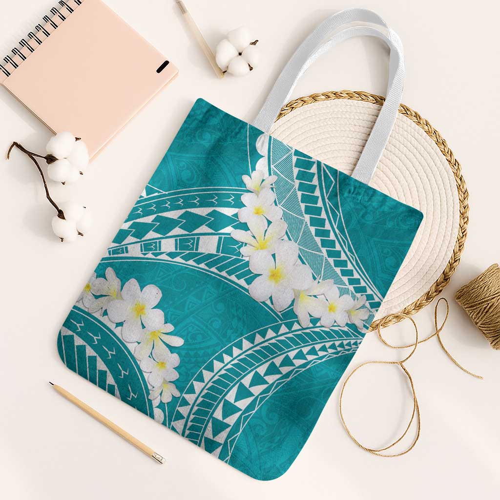 Polynesian Vintage Floral Tote Bag Teal Motifs LT7 White Strap One Size Teal - Polynesian Pride