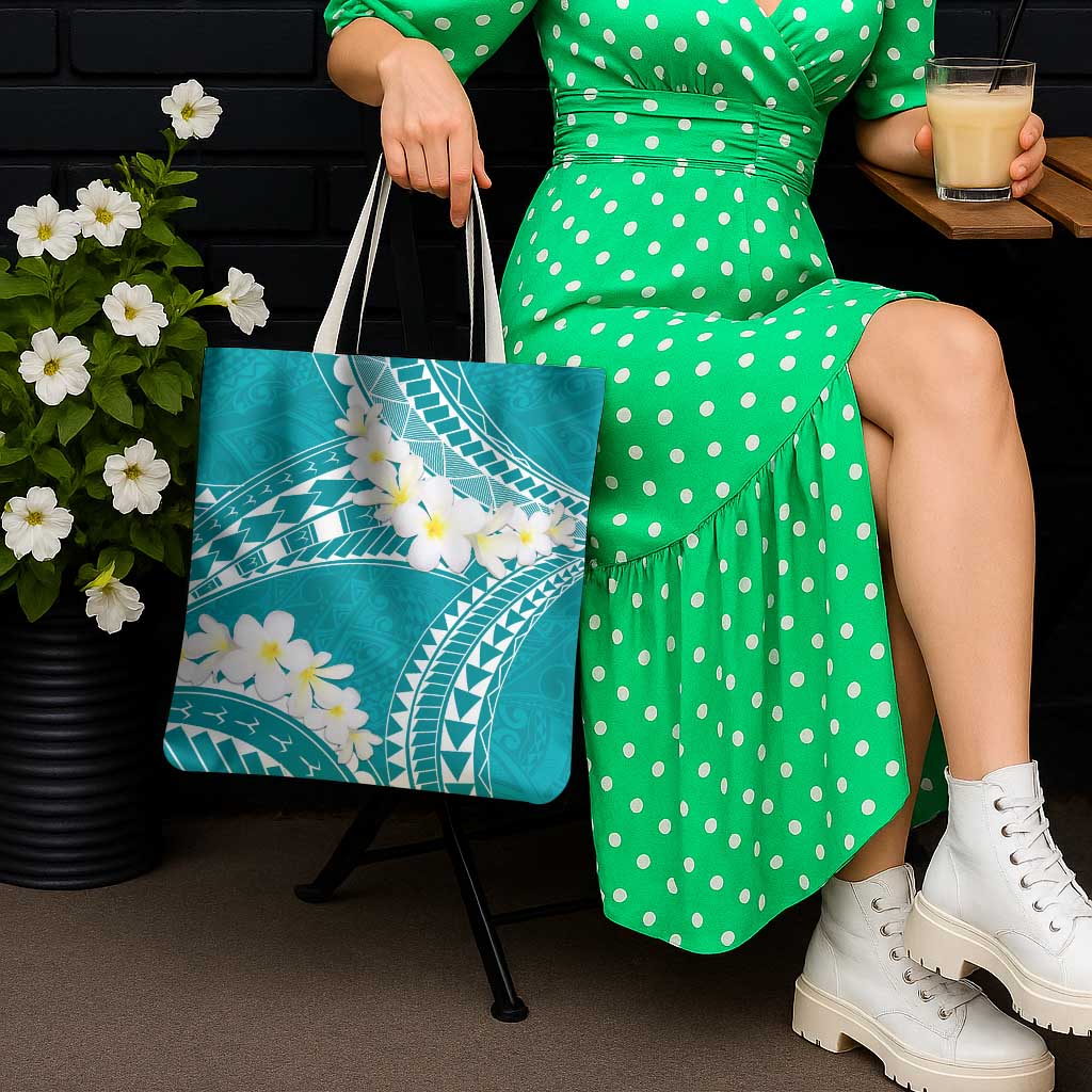 Polynesian Vintage Floral Tote Bag Teal Motifs LT7 - Polynesian Pride