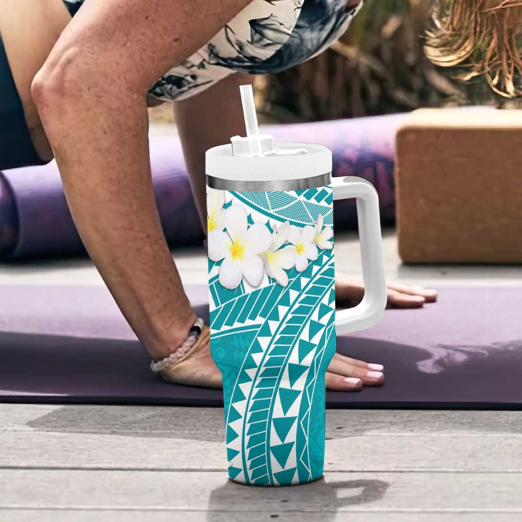 Polynesian Vintage Floral Tumbler With Handle Teal Motifs - Polynesian Pride