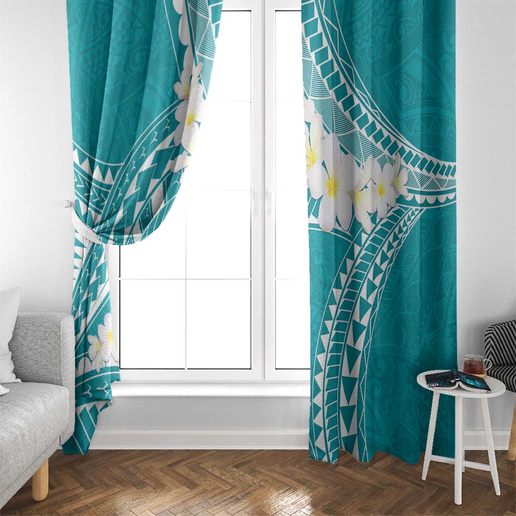 Polynesian Vintage Floral Window Curtain Teal Motifs - Polynesian Pride