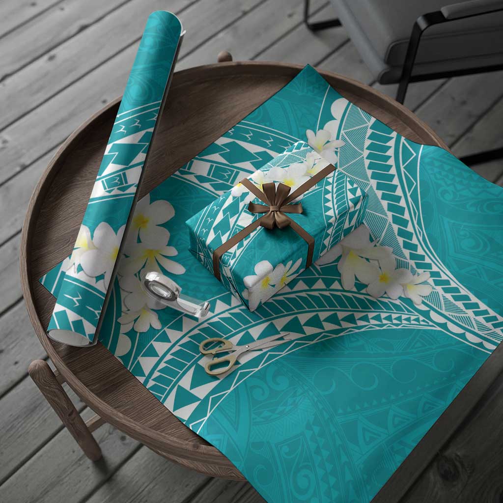 Polynesian Vintage Floral Wrapping Paper Teal Motifs