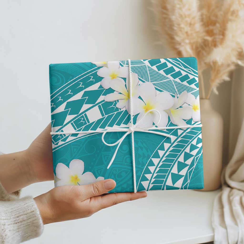 Polynesian Vintage Floral Wrapping Paper Teal Motifs