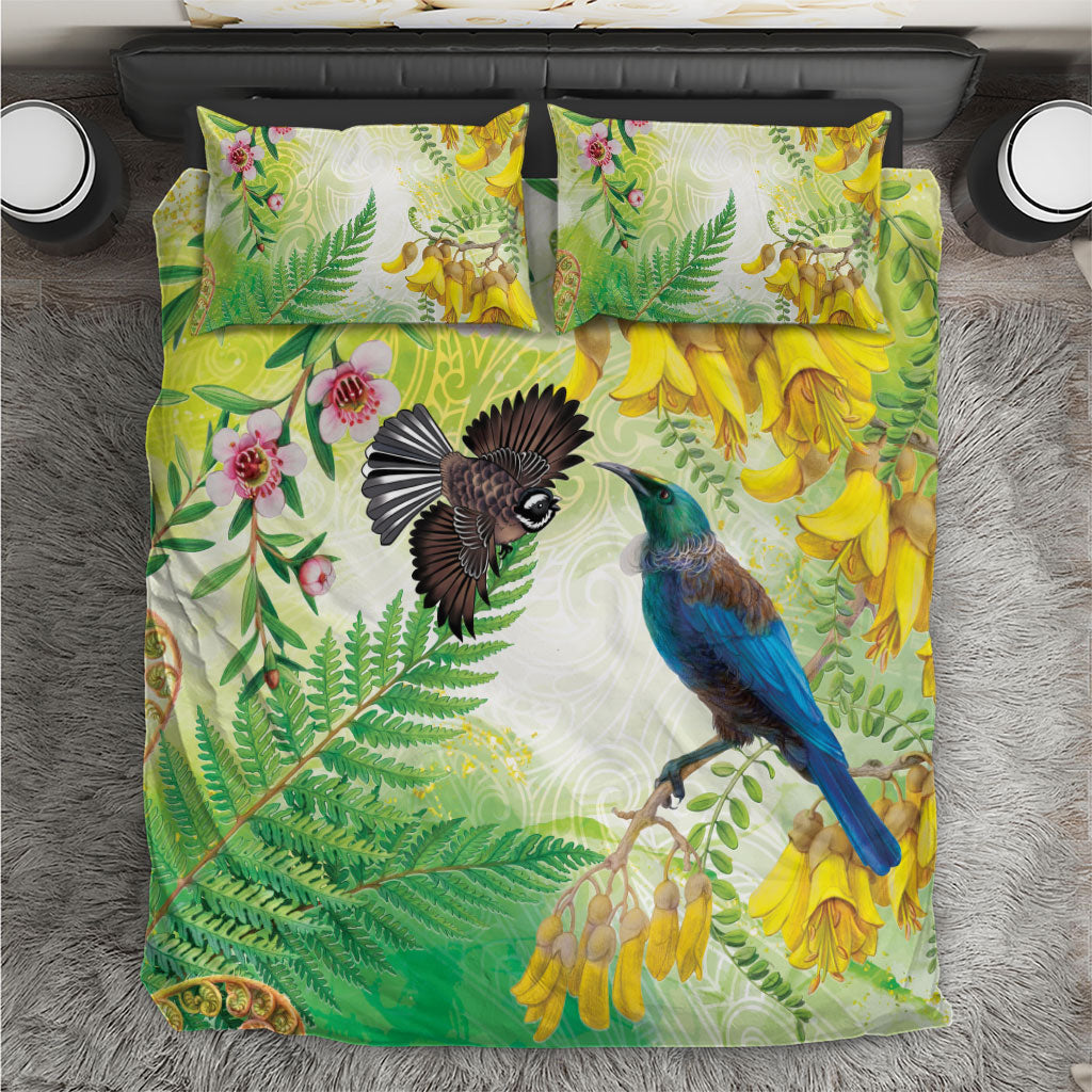 New Zealand Maori Mahuru Bedding Set Tui With Pikawakawa Spring Colors LT7 Multicolor - Polynesian Pride