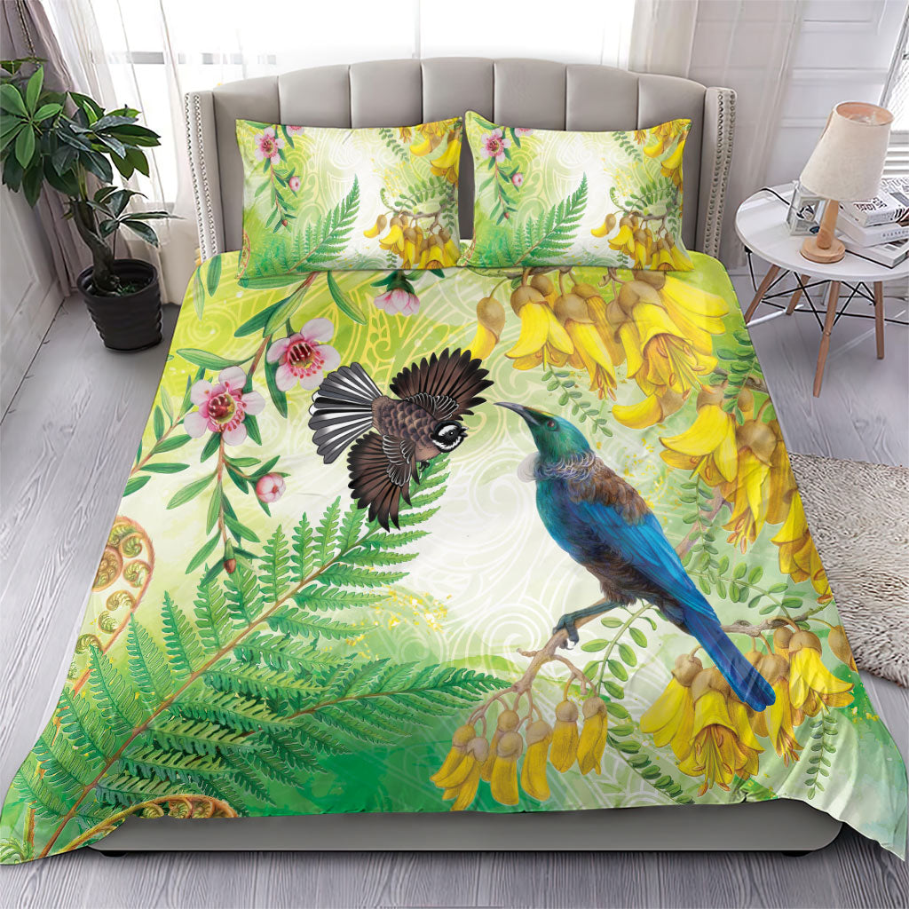 New Zealand Maori Mahuru Bedding Set Tui With Pikawakawa Spring Colors LT7 - Polynesian Pride