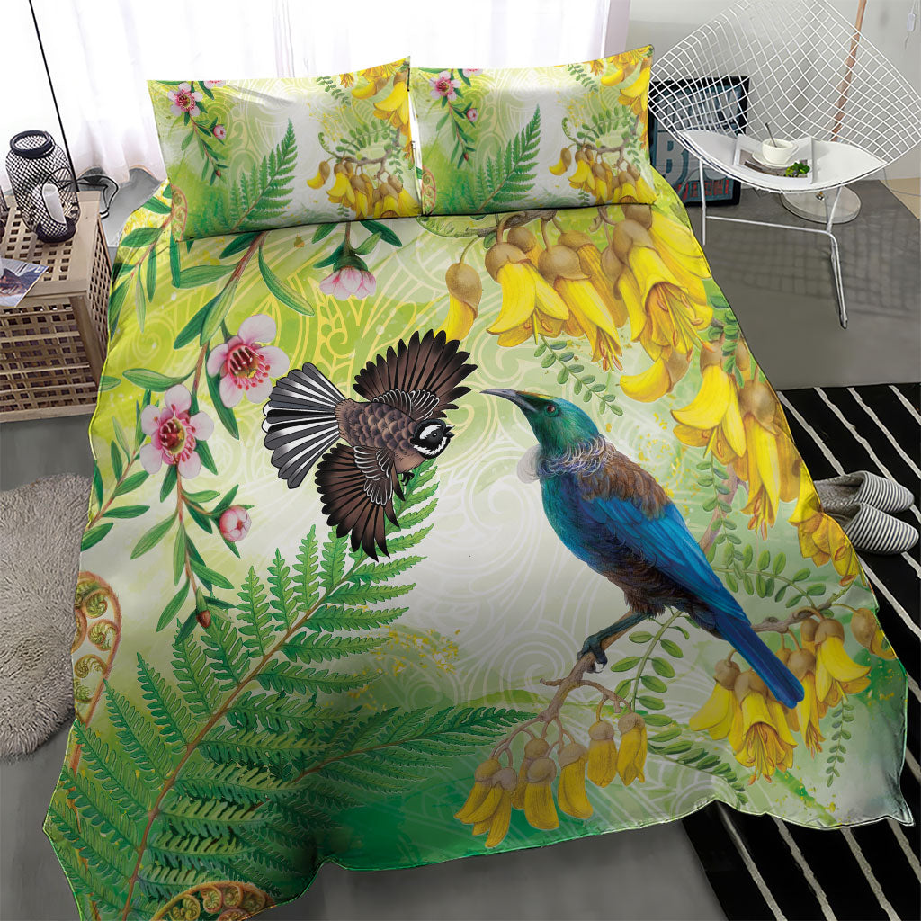 New Zealand Maori Mahuru Bedding Set Tui With Pikawakawa Spring Colors LT7 - Polynesian Pride