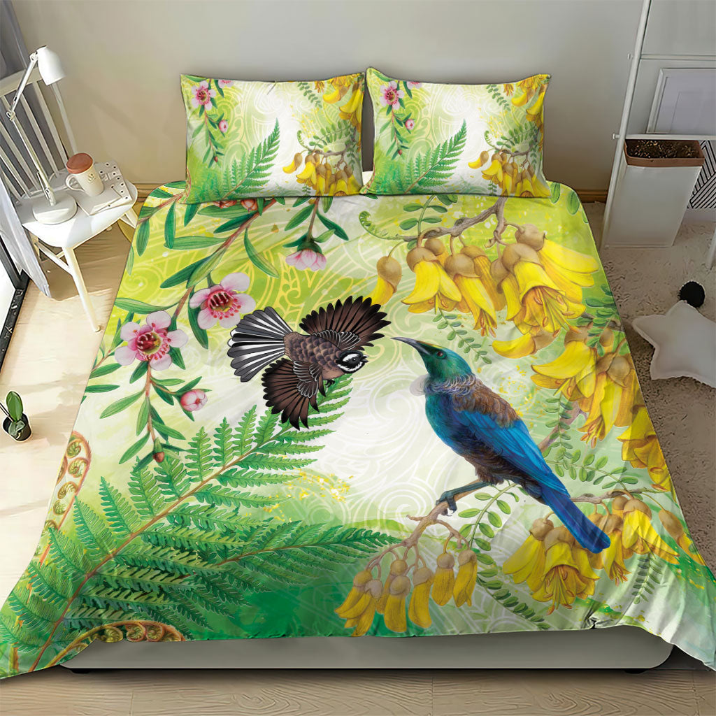 New Zealand Maori Mahuru Bedding Set Tui With Pikawakawa Spring Colors LT7 - Polynesian Pride