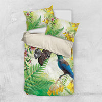 New Zealand Maori Mahuru Bedding Set Tui With Pikawakawa Spring Colors LT7 US Twin 172cm x 218cm Multicolor - Polynesian Pride