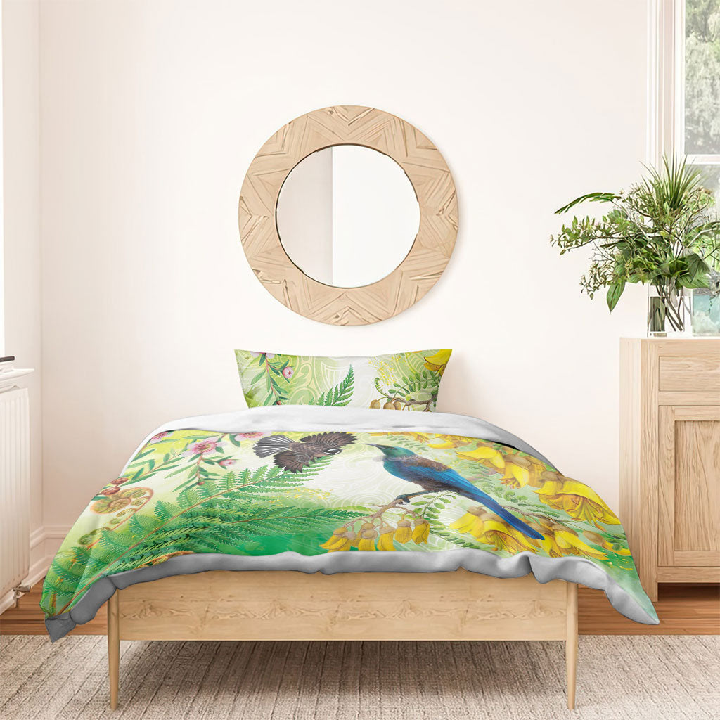 New Zealand Maori Mahuru Bedding Set Tui With Pikawakawa Spring Colors LT7 - Polynesian Pride