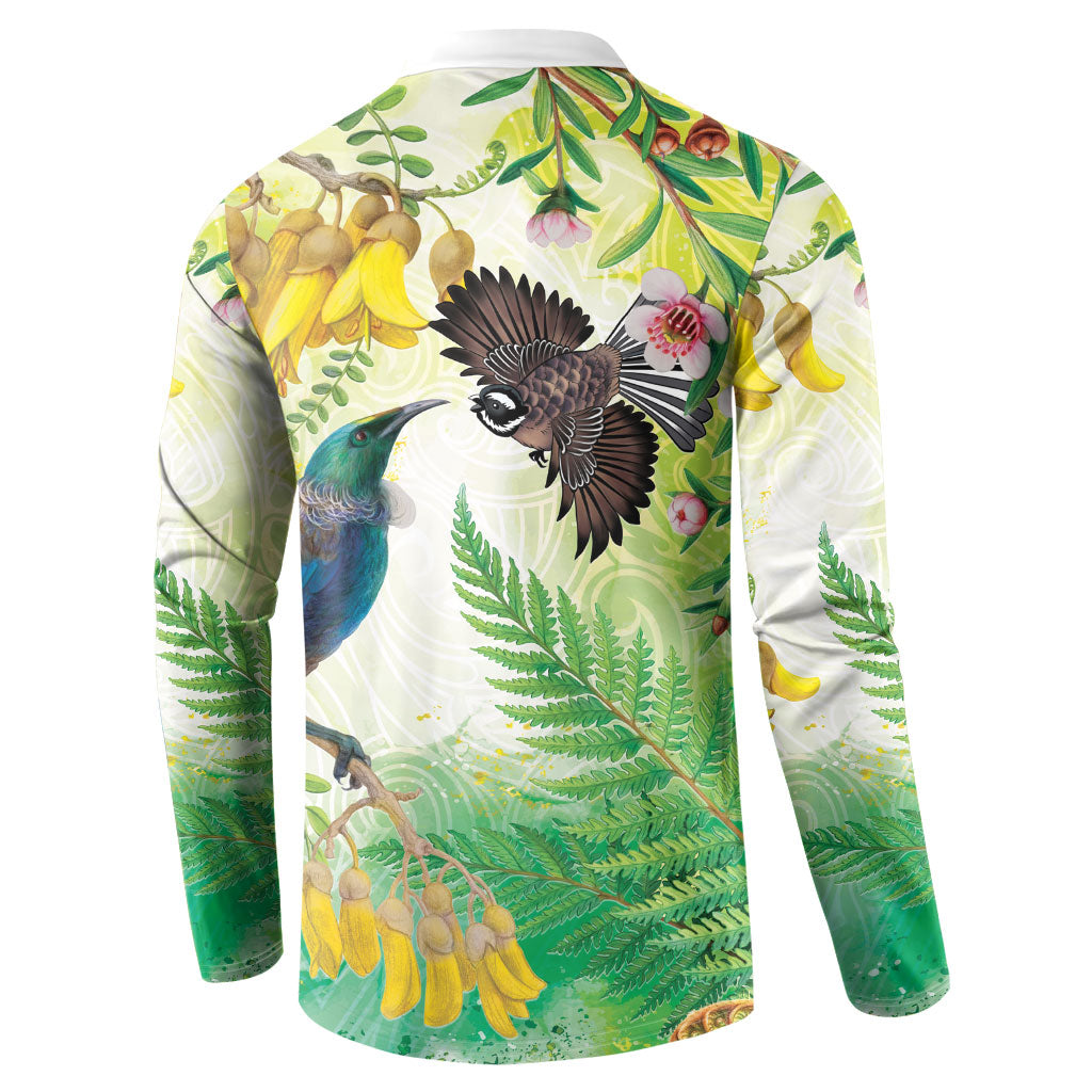 New Zealand Maori Mahuru Button Sweatshirt Tui With Pikawakawa Spring Colors LT7 - Polynesian Pride
