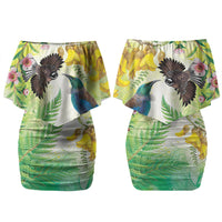 New Zealand Maori Mahuru Couples Matching Off Shoulder Short Dress and Long Sleeve Button Shirt Tui With Pikawakawa Spring Colors LT7 - Polynesian Pride