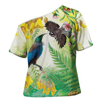 New Zealand Maori Mahuru Cross Shoulder Shirt Tui With Pikawakawa Spring Colors LT7 - Polynesian Pride