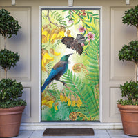 New Zealand Maori Mahuru Door Cover Tui With Pikawakawa Spring Colors LT7 Multicolor - Polynesian Pride