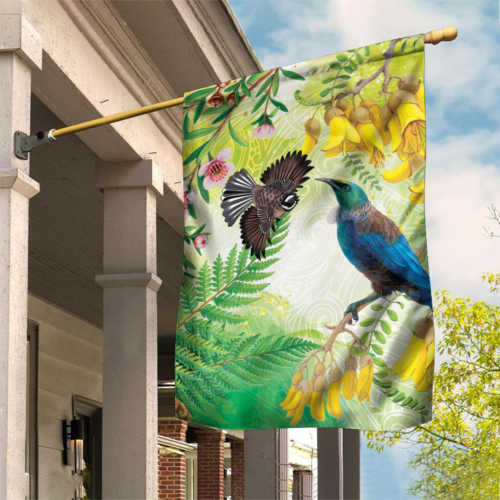 New Zealand Maori Mahuru Garden Flag Tui With Pikawakawa Spring Colors LT7 House Flag Multicolor - Polynesian Pride