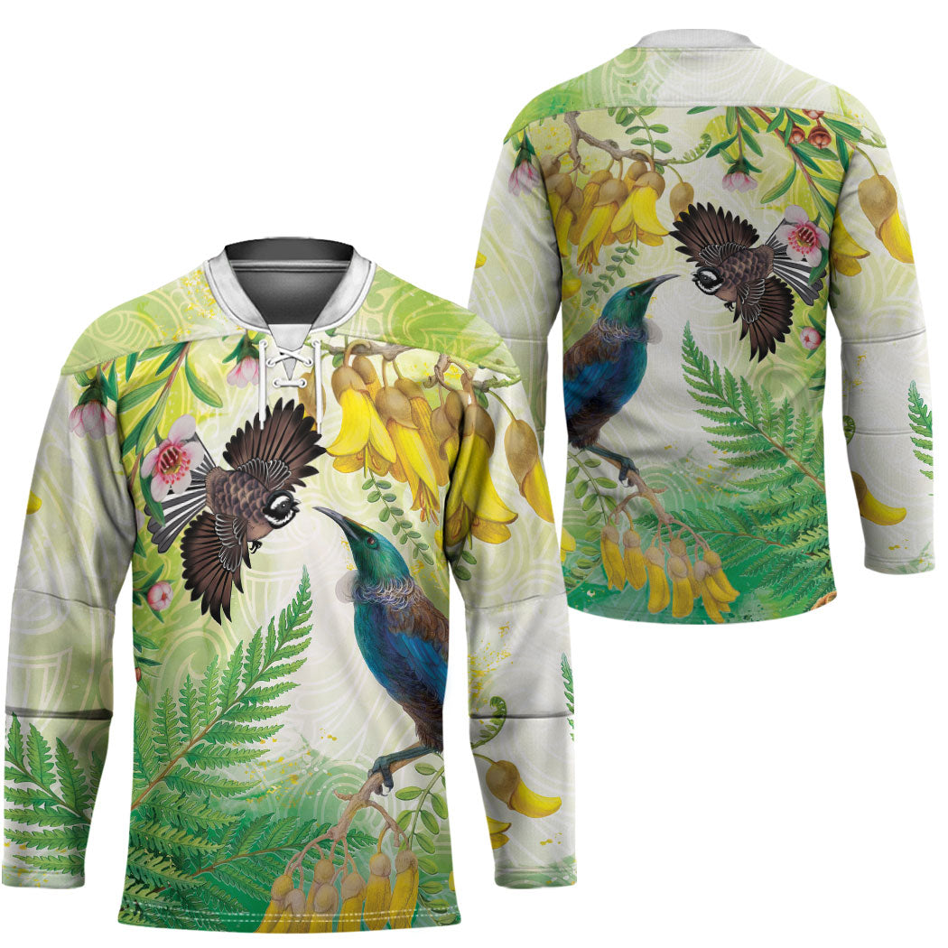New Zealand Maori Mahuru Hockey Jersey Tui With Pikawakawa Spring Colors LT7 - Polynesian Pride