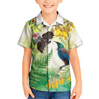 New Zealand Maori Mahuru Kid Hawaiian Shirt Tui With Pikawakawa Spring Colors LT7 Kid Multicolor - Polynesian Pride