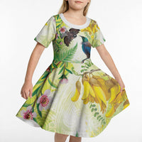New Zealand Maori Mahuru Kid Short Sleeve Dress Tui With Pikawakawa Spring Colors LT7 - Polynesian Pride