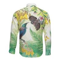 New Zealand Maori Mahuru Long Sleeve Button Shirt Tui With Pikawakawa Spring Colors LT7 - Polynesian Pride