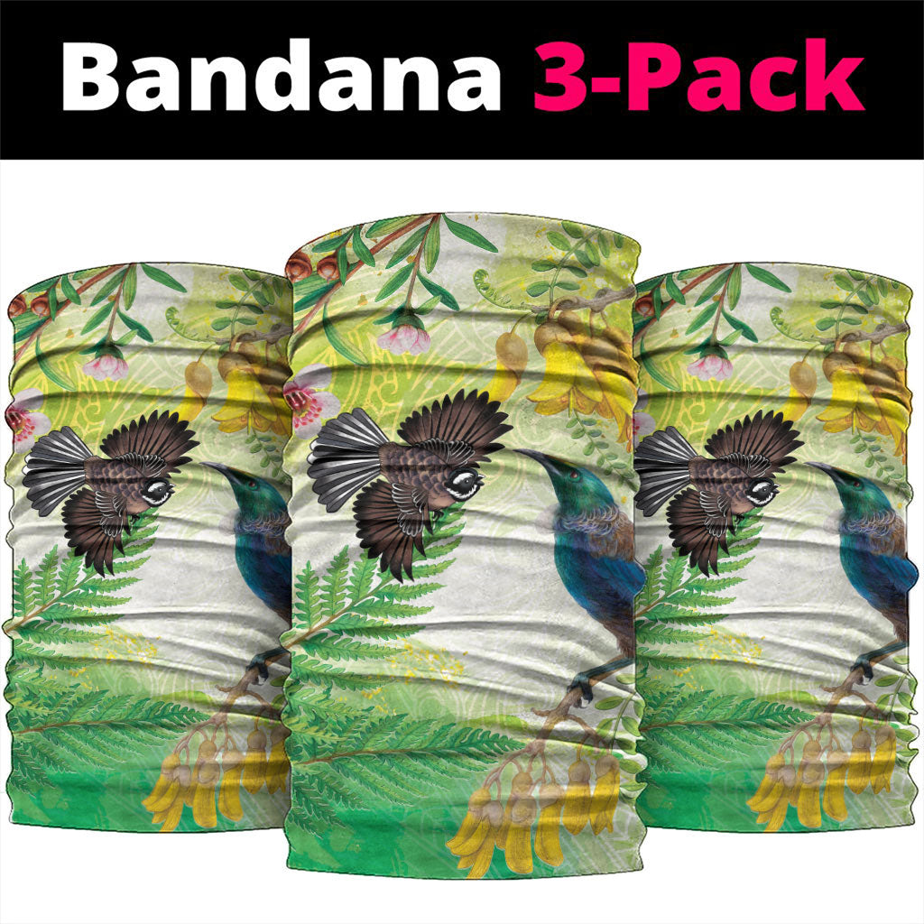 New Zealand Maori Mahuru Neck Gaiter Tui With Pikawakawa Spring Colors LT7 package One Size: 25*50cm Multicolor - Polynesian Pride