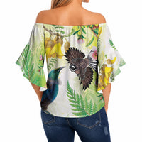 New Zealand Maori Mahuru Off Shoulder Wrap Waist Top Tui With Pikawakawa Spring Colors LT7 - Polynesian Pride