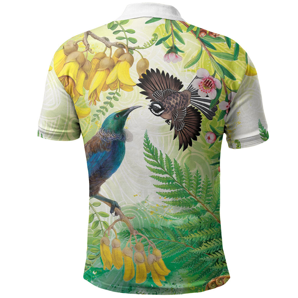 New Zealand Maori Mahuru Polo Shirt Tui With Pikawakawa Spring Colors LT7 - Polynesian Pride