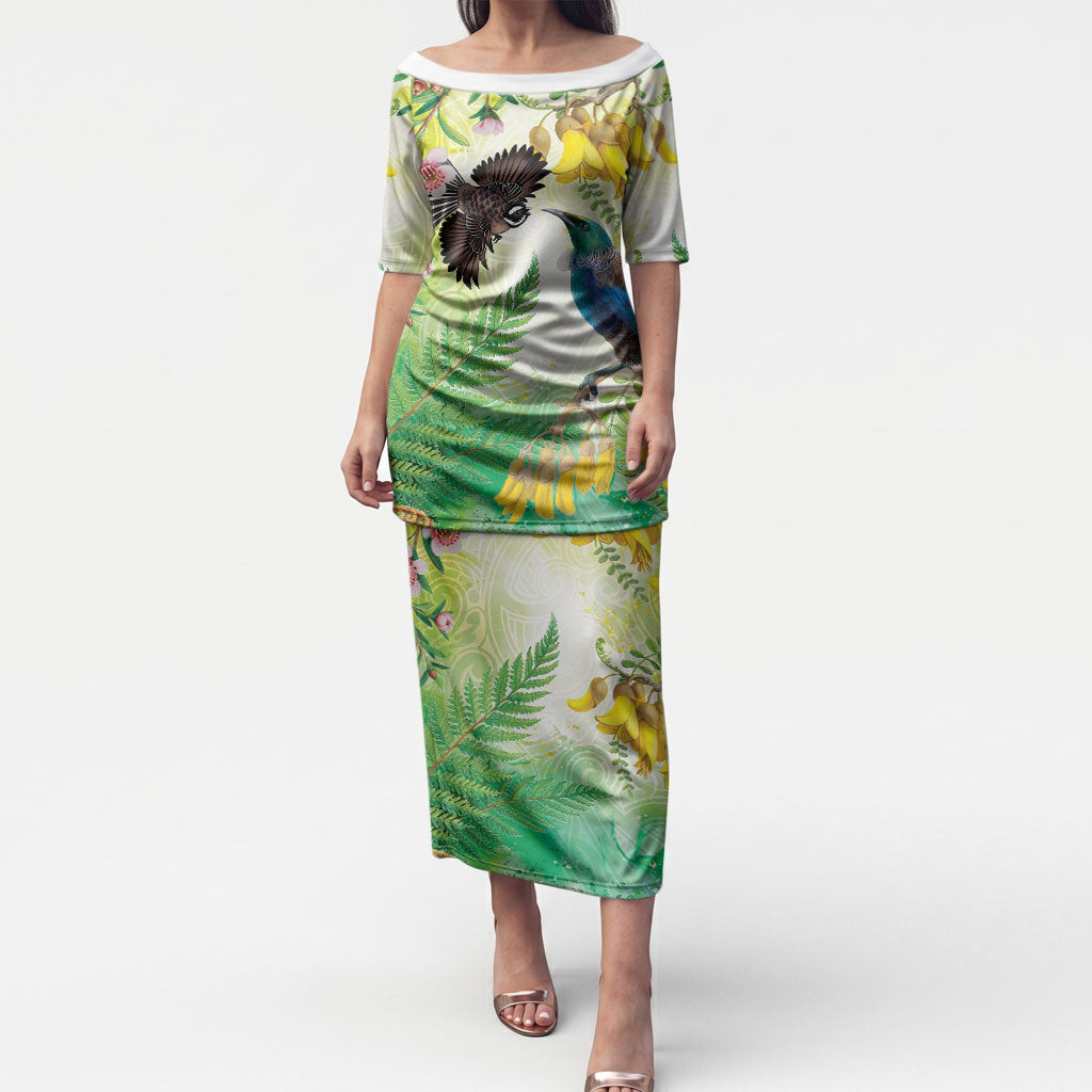 New Zealand Maori Mahuru Puletasi Tui With Pikawakawa Spring Colors LT7 Long Dress Multicolor - Polynesian Pride