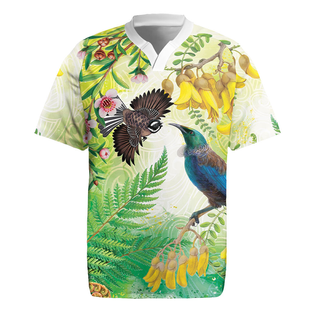 New Zealand Maori Mahuru Rugby Jersey Tui With Pikawakawa Spring Colors LT7 Multicolor - Polynesian Pride