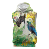 New Zealand Maori Mahuru Sleeveless Hoodie Tui With Pikawakawa Spring Colors LT7 Multicolor - Polynesian Pride