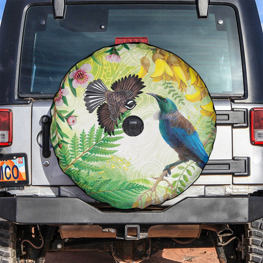 New Zealand Maori Mahuru Spare Tire Cover Tui With Pikawakawa Spring Colors LT7 Multicolor - Polynesian Pride