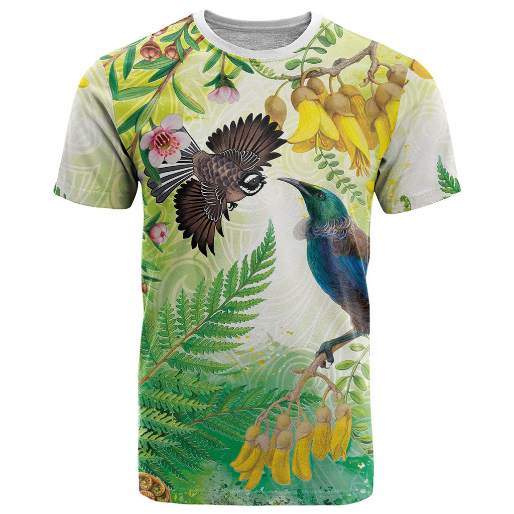 New Zealand Maori Mahuru T Shirt Tui With Pikawakawa Spring Colors LT7 Multicolor - Polynesian Pride