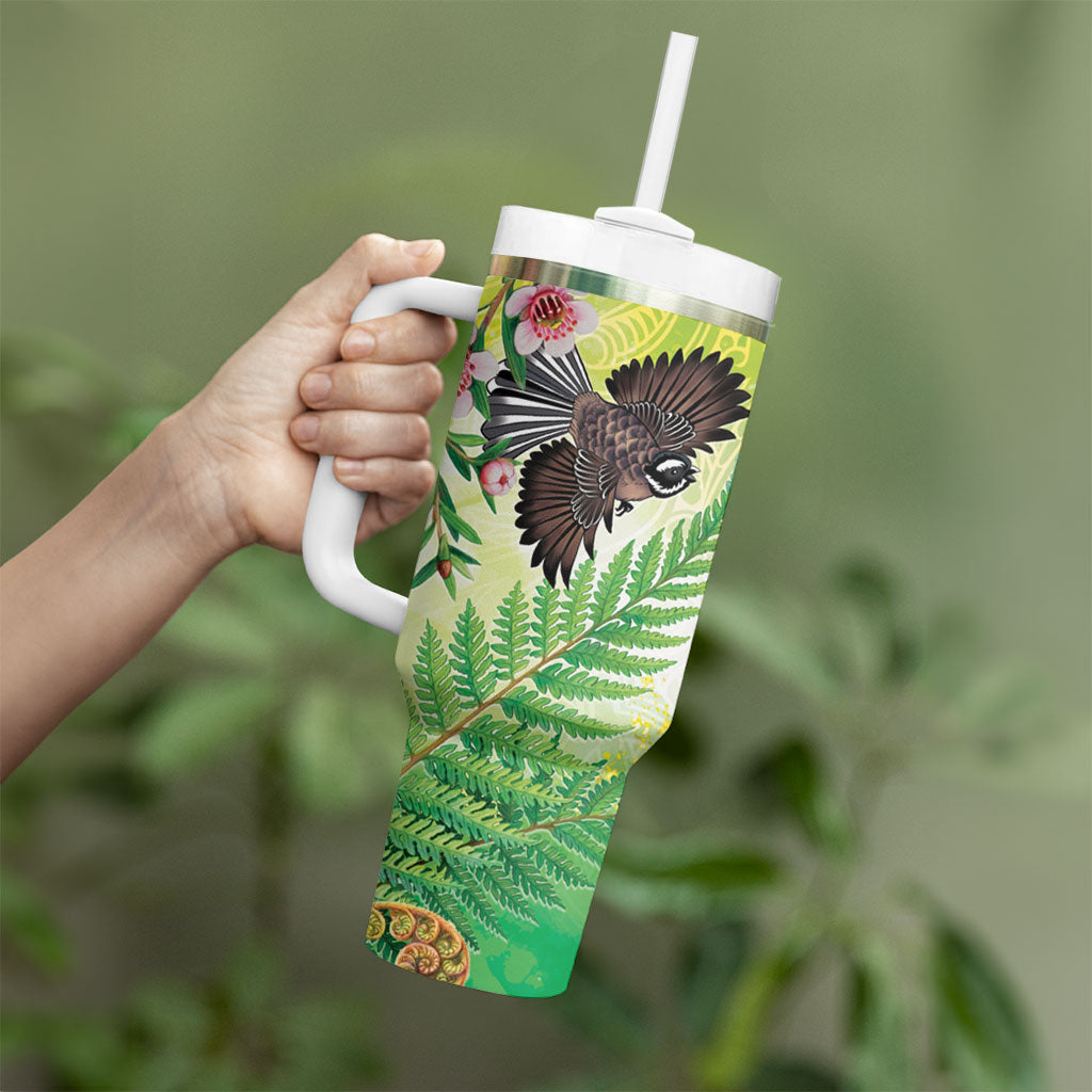 New Zealand Maori Mahuru Tumbler With Handle Tui With Pikawakawa Spring Colors LT7 - Polynesian Pride