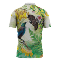 New Zealand Maori Mahuru Zipper Polo Shirt Tui With Pikawakawa Spring Colors LT7 - Polynesian Pride