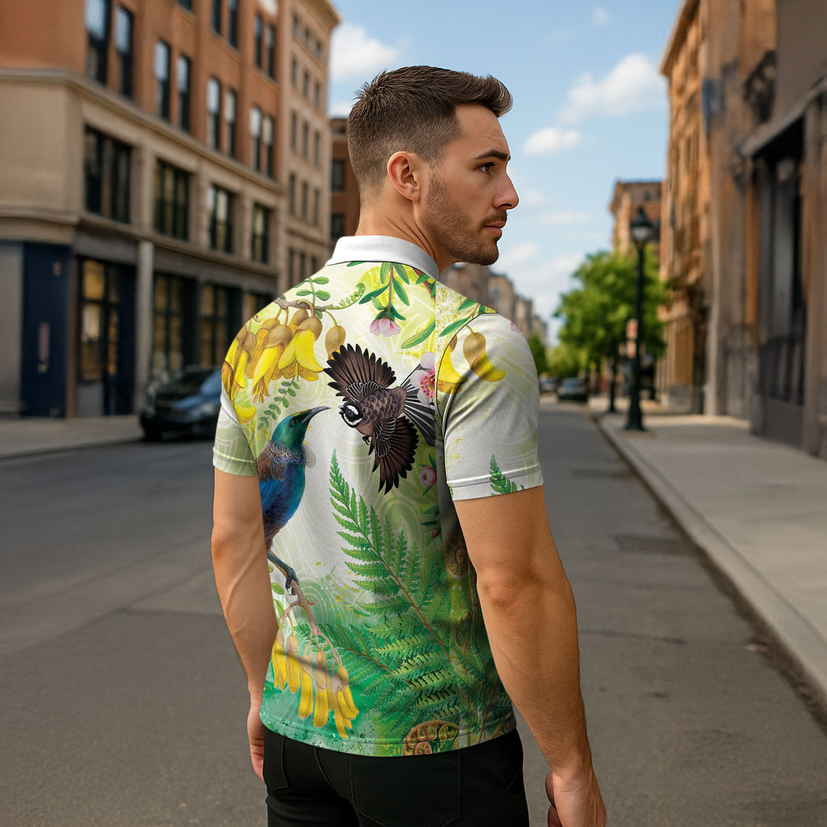 New Zealand Maori Mahuru Zipper Polo Shirt Tui With Pikawakawa Spring Colors LT7 - Polynesian Pride