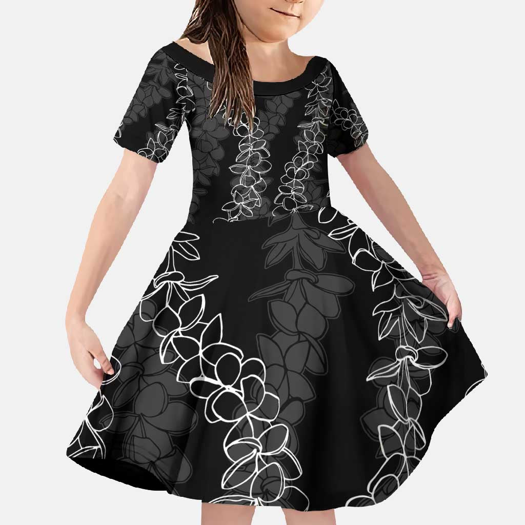 Hawaii Plumeria Lei Family Matching Long Sleeve Bodycon Dress and Hawaiian Shirt Aloha Festive Vibe LT7 Daughter's Dress Black - Polynesian Pride