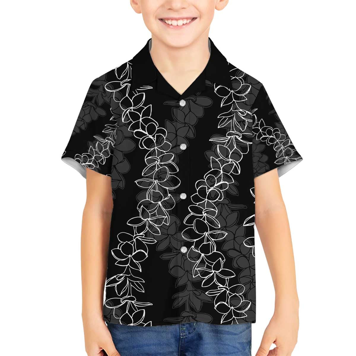 Hawaii Plumeria Lei Family Matching Off The Shoulder Long Sleeve Dress and Hawaiian Shirt Aloha Festive Vibe LT7 Son's Shirt Black - Polynesian Pride