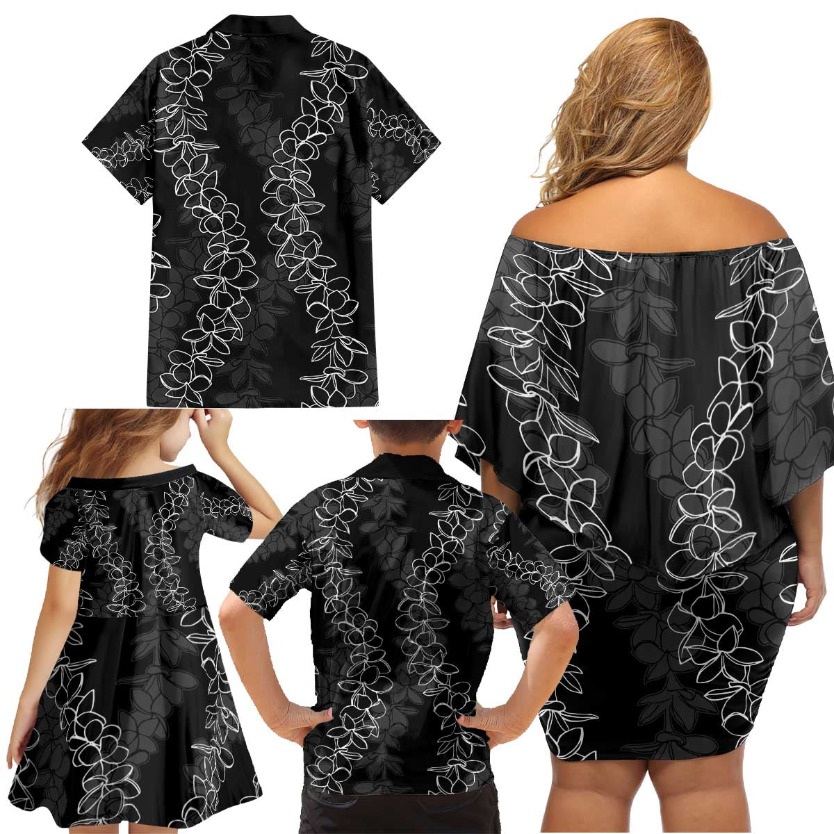 Hawaii Plumeria Lei Family Matching Off Shoulder Short Dress and Hawaiian Shirt Aloha Festive Vibe LT7 - Polynesian Pride