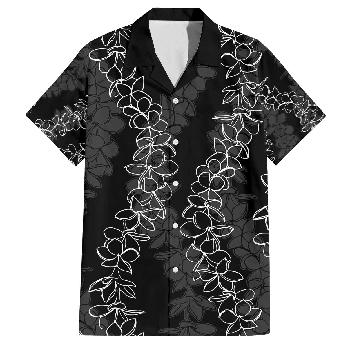 Hawaii Plumeria Lei Family Matching Puletasi and Hawaiian Shirt Aloha Festive Vibe LT7 Dad's Shirt - Short Sleeve Black - Polynesian Pride