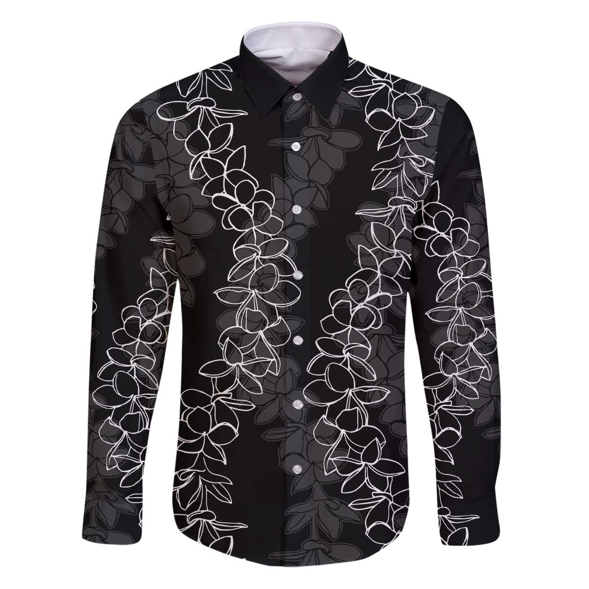 Hawaii Plumeria Lei Family Matching Puletasi and Hawaiian Shirt Aloha Festive Vibe LT7 Dad's Shirt - Long Sleeve Black - Polynesian Pride