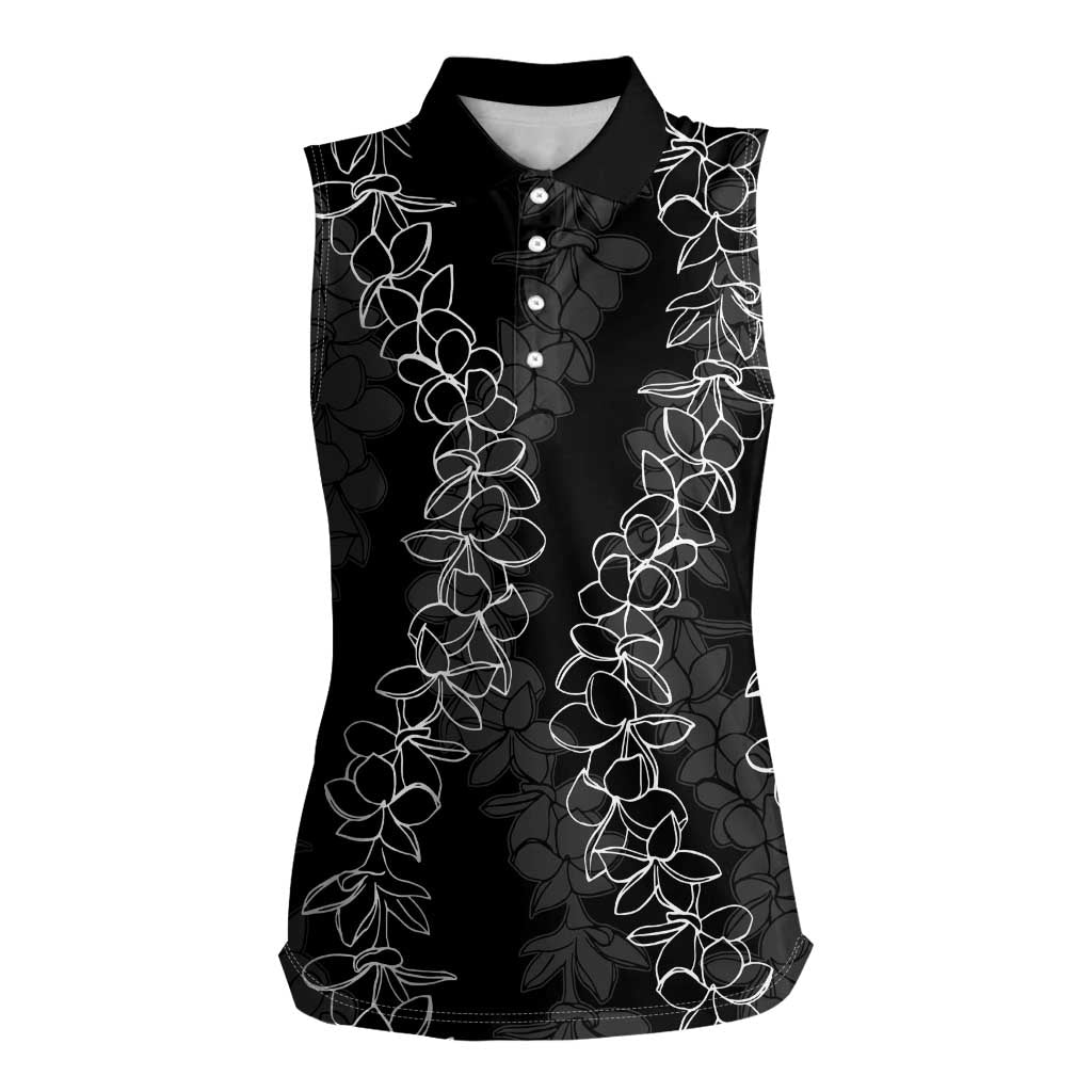 Hawaii Plumeria Lei Women Sleeveless Polo Shirt Aloha Festive Vibe LT7 Female Black - Polynesian Pride