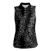 Hawaii Plumeria Lei Women Sleeveless Polo Shirt Aloha Festive Vibe LT7 Female Black - Polynesian Pride