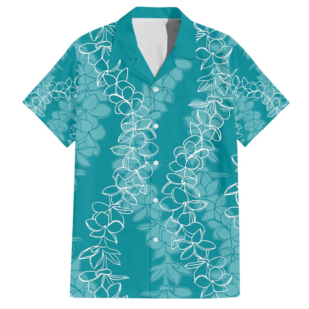Hawaii Plumeria Lei Family Matching Long Sleeve Bodycon Dress and Hawaiian Shirt Aloha Festive Vibe - Teal LT7 Dad's Shirt - Short Sleeve Teal - Polynesian Pride