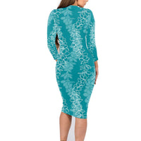 Hawaii Plumeria Lei Family Matching Long Sleeve Bodycon Dress and Hawaiian Shirt Aloha Festive Vibe - Teal LT7 - Polynesian Pride