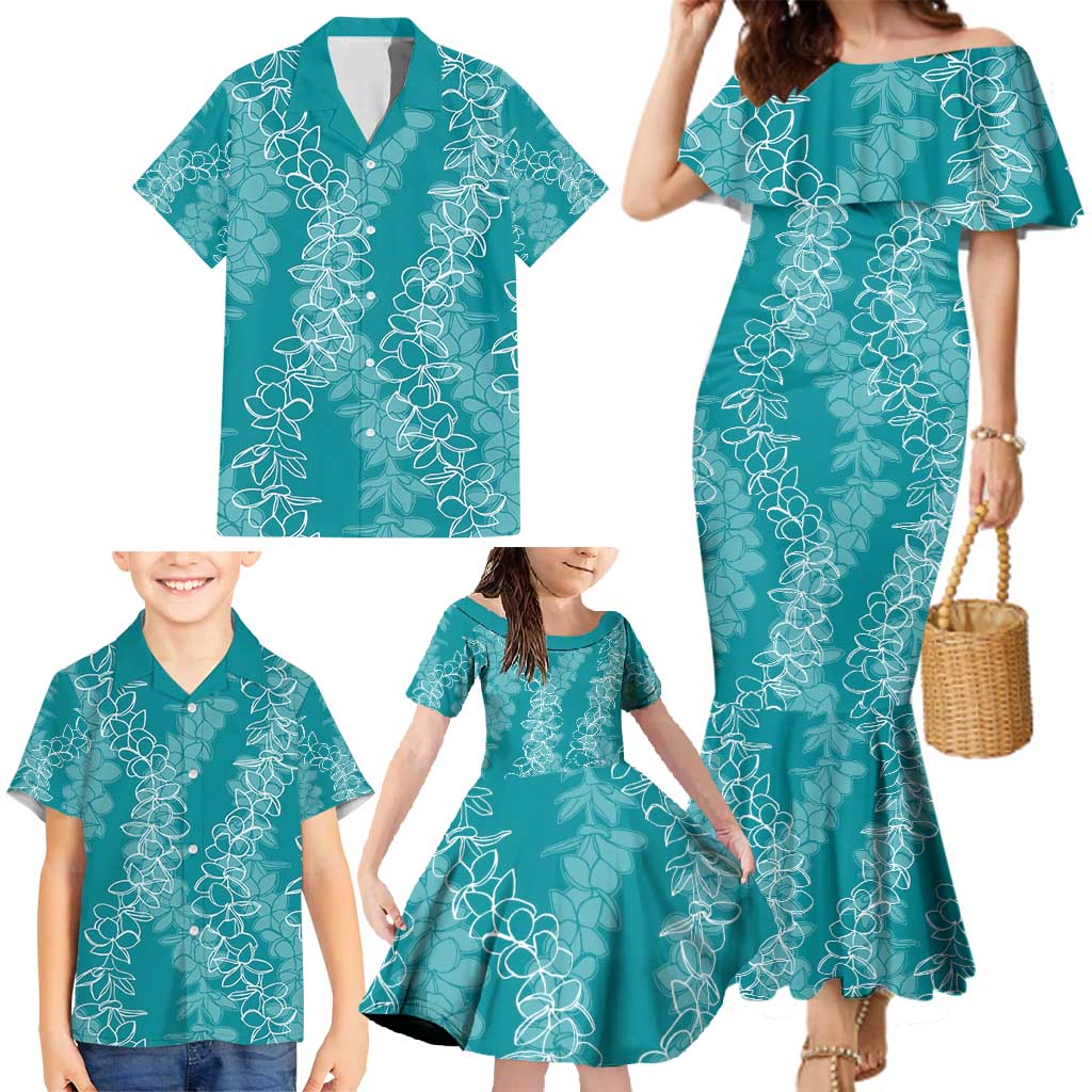 Hawaii Plumeria Lei Family Matching Mermaid Dress and Hawaiian Shirt Aloha Festive Vibe - Teal LT7 - Polynesian Pride