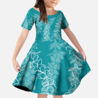Hawaii Plumeria Lei Family Matching Off The Shoulder Long Sleeve Dress and Hawaiian Shirt Aloha Festive Vibe - Teal LT7 Daughter's Dress Teal - Polynesian Pride
