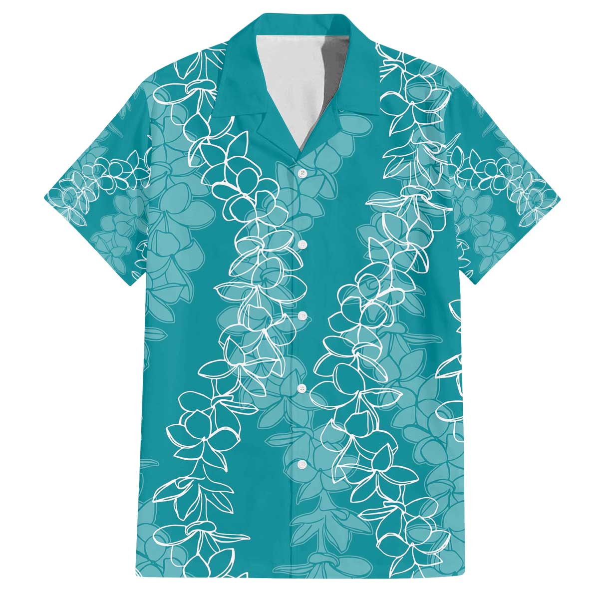 Hawaii Plumeria Lei Family Matching Off The Shoulder Long Sleeve Dress and Hawaiian Shirt Aloha Festive Vibe - Teal LT7 Dad's Shirt - Short Sleeve Teal - Polynesian Pride