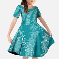 Hawaii Plumeria Lei Family Matching Off Shoulder Maxi Dress and Hawaiian Shirt Aloha Festive Vibe - Teal LT7 Daughter's Dress Teal - Polynesian Pride